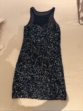 Aidan Mattox Black Sequin Mesh Tank Mini Dress